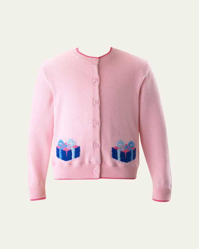 Girl's Cardigan W/ Double Gift Intarsia, Size 2-10